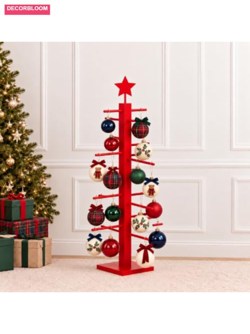 32 Inch Wood Christmas Tree Ornament Display Stand Holder with Arms Tabletop